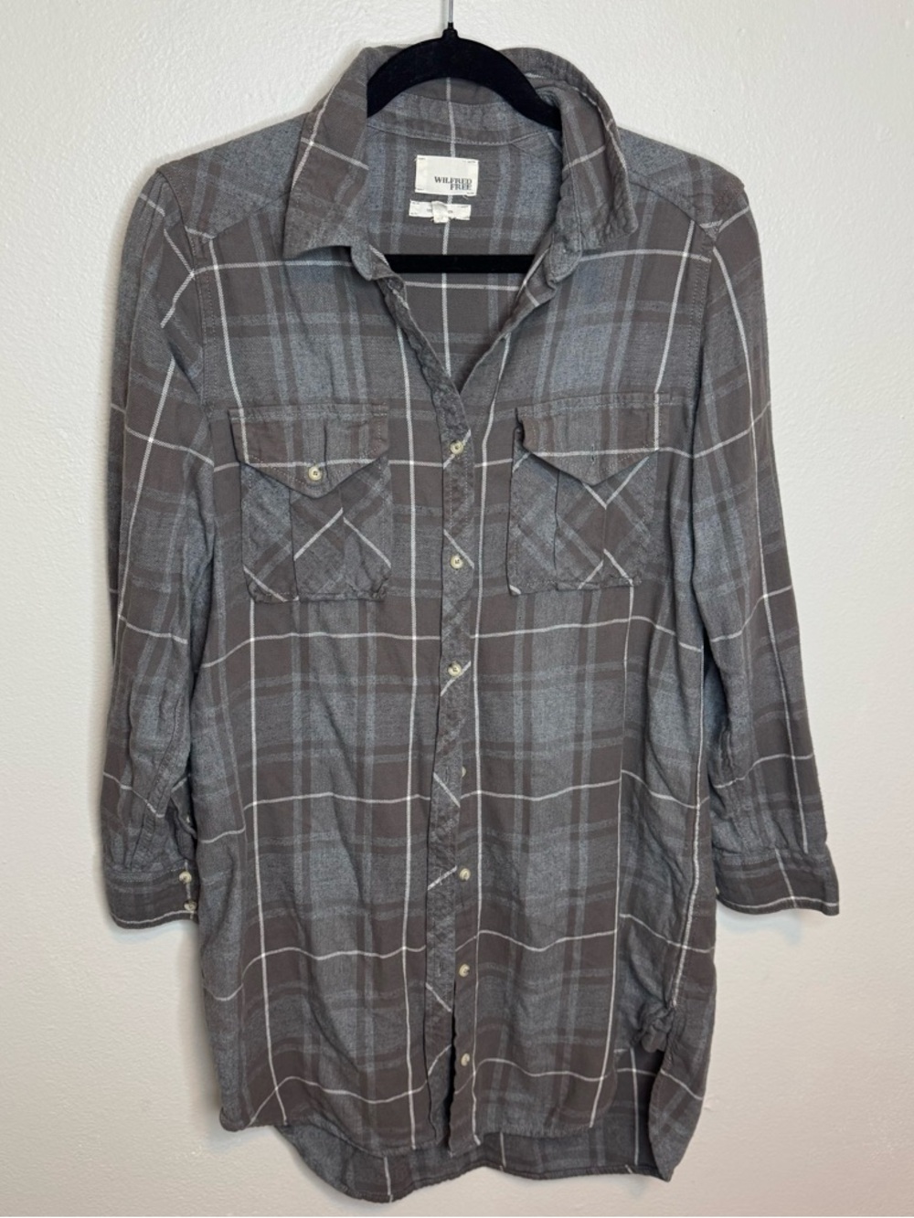 Aritzia Wilfred Veronika Shirt Dress Womens Small Gray Plaid Button Up Soft